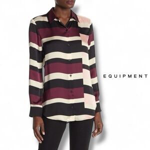 NWT EQUIPMENT ESSENTIAL BLOCK-STRIPE BUTTON-DOWN SHIRT IN TRUE BLACK MULTI SZ M